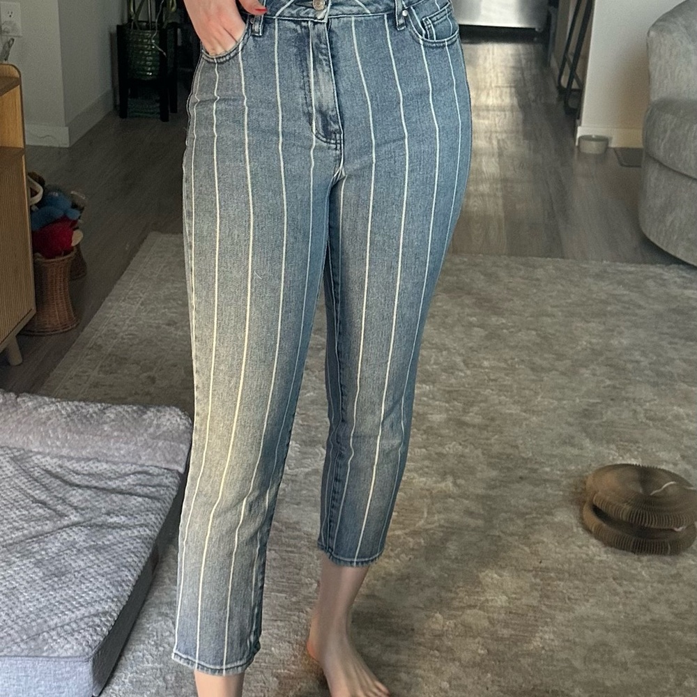 PacSun Blue and White Striped Cropped Jeans